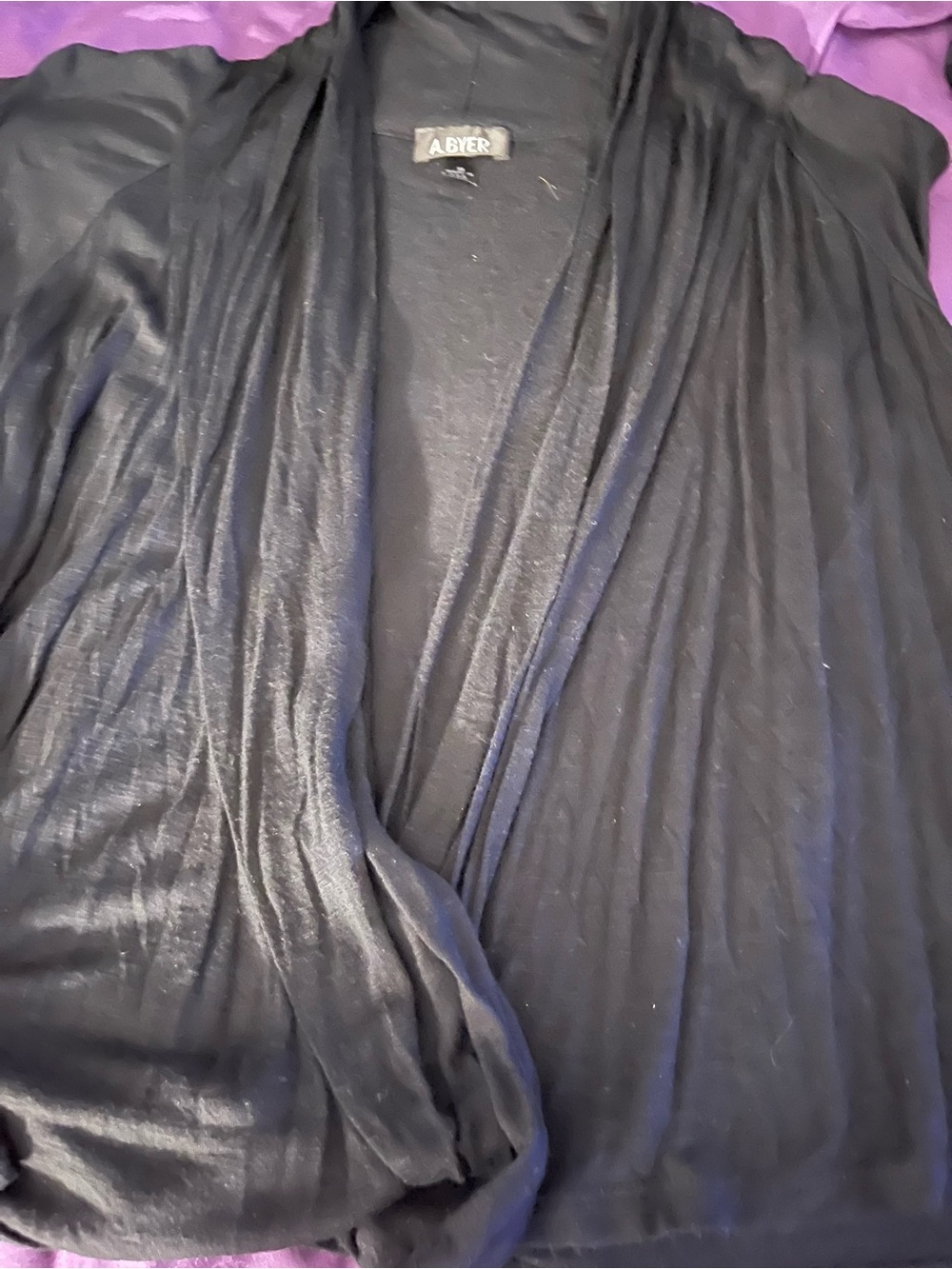 A. Byer Black Open Draped Cardigan